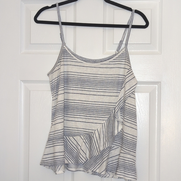 Maurice's Striped White and Navy Blue Ruffled Flowy Cropped Tank Top - W… - Picture 1 of 10